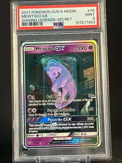 2017 Pokemon Sun and Moon Mewtwo GX Shining Legends Secret PSA 9 - Image 1