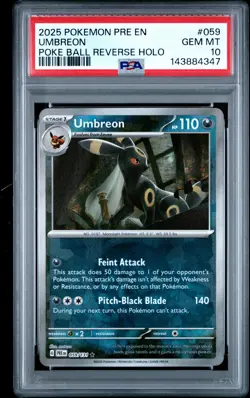 2025 Pokemon Pre En-Prismatic Evolutions #059 Umbreon Poke Ball PSA 10 - Image 1