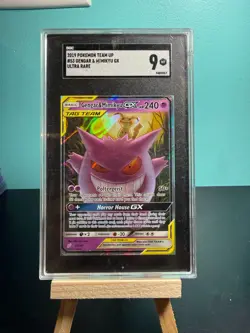 2019 POKEMON SUN & MOON TEAM UP #53 GENGAR & MIMIKYU GX SGC 9 - Image 1