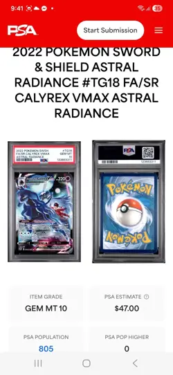 2022 Pokemon SWSH ASTRAL RADIANCE FA/SR CALYREX VMAX PSA 10 - Image 3