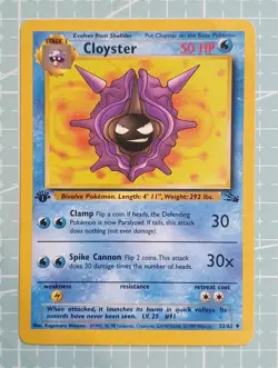 Cloyster 32/62 Rare: 1st First Edition Fossil Pokemon Trading Card Game TCG - Image 1