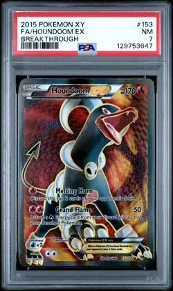 2015 POKEMON XY BREAKTHROUGH #153 FULL ART/HOUNDOOM EX PSA 7 - Image 1