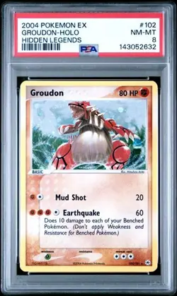 2004 POKEMON EX HIDDEN LEGENDS #102 GROUDON-HOLO PSA 8 - Image 1