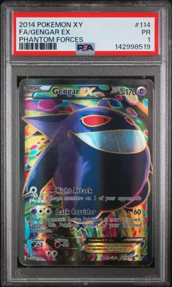 2014 POKEMON XY PHANTOM FORCES #114 FULL ART/GENGAR EX PSA 1 - Image 1