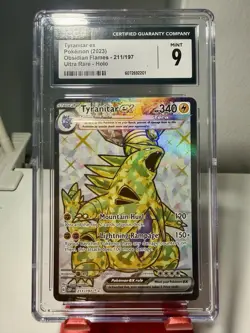 2023 Pokemon Obsidian Flames Tyranitar EX Ultra Rare Holo CGC Mint 9 - Image 1
