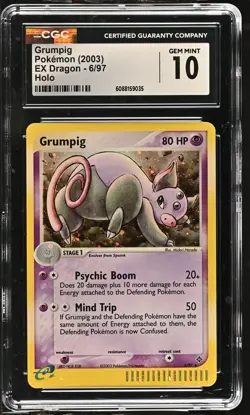 CGC 10 GEM MINT Grumpig 2003 EX Dragon 6/97 Holo Pokemon Card - Image 1