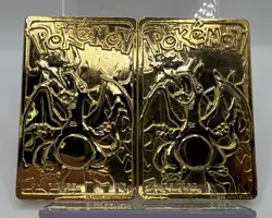 MINT 23K Gold Plated CHARIZARD X 2 Trading Card 1999 Burger King Pokemon Ball - Image 1