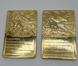 MINT 23K Gold Plated CHARIZARD X 2 Trading Card 1999 Burger King Pokemon Ball - Image 4