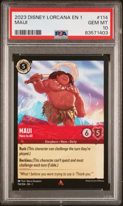2023 Disney Lorcana EN 1 First Chapter MAUI Hero To All #114/201 Rare PSA 10 GEM - Image 1