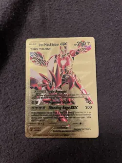 Custom Gold Iron Man & Scizor GX" Pokemon card & 3 counters - Image 1