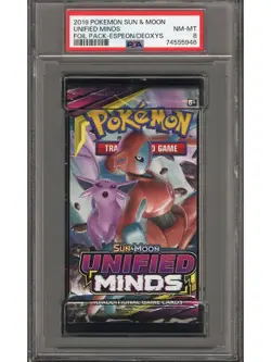 2019 Pokemon S&M Unified Minds Booster Pack Espeon & Deoxys Art PSA 8 - Image 1