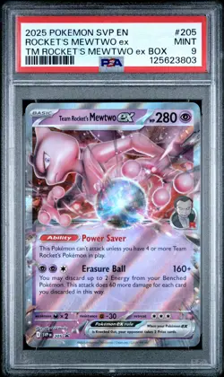 2025 POKEMON SVP EN-SV BLACK STAR PROMO #205 TEAM ROCKET'S MEWTWO EX PSA 9 - Image 1
