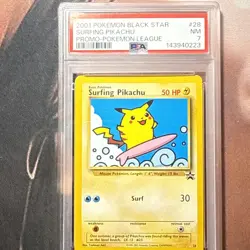Pokemon 2001 Surfing Pikachu Black Star Promo #28 PSA 7 - Image 1