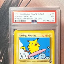 Pokemon 2001 Surfing Pikachu Black Star Promo #28 PSA 7 - Image 3
