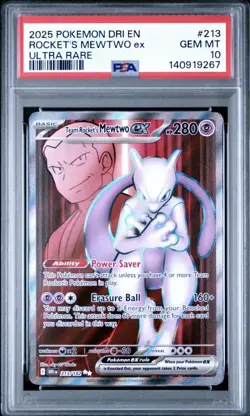 2025 POKEMON DRI EN-DESTINED RIVALS ULTRA RARE TEAM ROCKET'S MEWTWO EX PSA 10 - Image 1