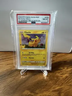 Pokemon TCG Pikachu 25th Anniversary SWSH039 Holo Promo General Mills PSA 8 - Image 1