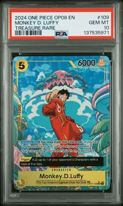 2024 One Piece OP08-Two Legends Monkey D. Luffy #109 Treasure Rare PSA 10 - Image 1