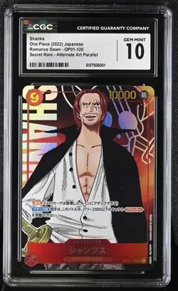 2022 ONE PIECE JAPANESE ROMANCE DAWN OP01-120 SHANKS ALT ART CGC 10 GEM MINT - Image 1