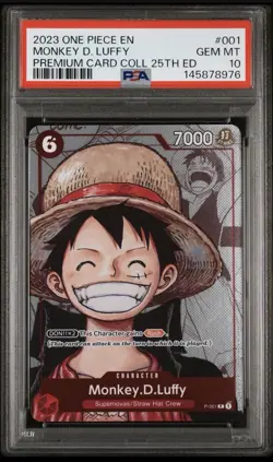 2023 ONE PIECE PREM BANDAI PREM CARD COLL 25TH ED #001 MONKEY D. LUFFY PSA 10 - Image 1