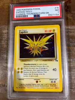 POKEMON 1999 Fossil Cosmos Thunderstorm Deck ZAPDOS Holo #15 PSA 7 - Image 1