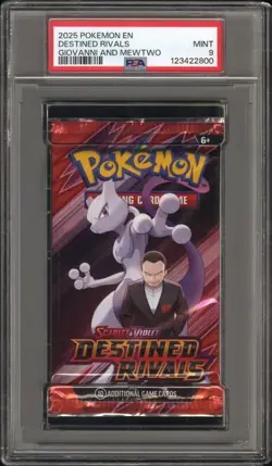 PSA Grade 9 Mint Pokemon Destined Rivals Booster Pack Giovanni and Mewtwo - Image 1