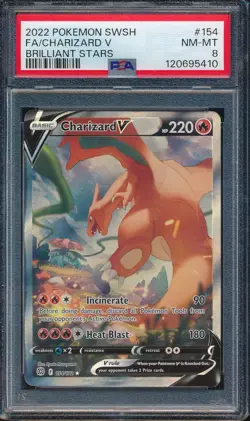 2022 Pokemon Sword & Shield 154 Full Art Charizard V Brilliant Stars PSA 8 -5410 - Image 1