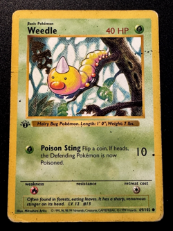 1st Edition Shadowless Weedle 69/102 Base Set Pokemon Card Rare HP - Image 1
