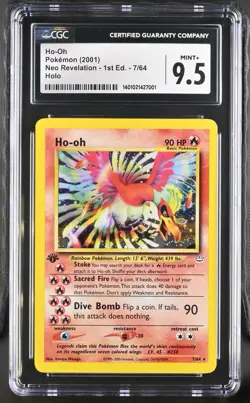 2001 Pokemon Ho-Oh Pokemon Card 1st Edition Neo Revelation Holo CGC 9.5 MINT+ #7 - Image 1