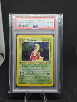 Pokemon Neo Genesis 1st Edition #10 Meganium-Holo PSA 6 w/ Holo Swirl - Image 1
