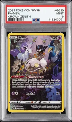 2023 POKEMON SWORD & SHIELD CROWN ZENITH #GG10 FULL ART/MEW PSA 9 - Image 1