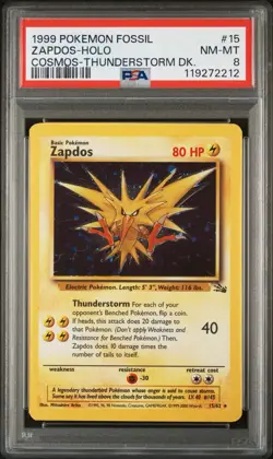 PSA 8 - Zapdos 15/62 Fossil Holo Rare Cosmos Thunderstorm Pokemon TCG 1999 - Image 1