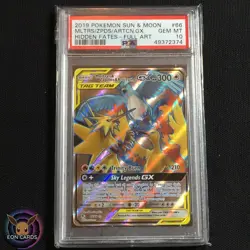 Moltres Zapdos Articuno FULL ART 66/68 (PSA 10 GEM MINT) Hidden Fates Pokemon - Image 1
