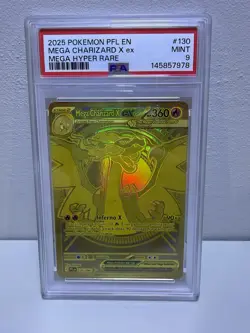 PSA 9 MINT Pokemon Mega Charizard X ex Gold 130/094 Phantasmal Flames English - Image 1