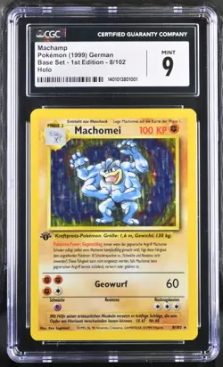 1999 Pokemon GERMAN 1st Edition Base Set Machomei Machamp Holo 8/102 CGC 9 PSA - Image 1