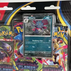Pokemon TCG Mega Evo Phantasmal Flames 2x 3 Pack Blisters Sneasel + Weaville LOT - Image 4