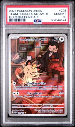 PSA 10 GEM MT Team Rocket'S Meowth #203 2025 Pokemon Dri En-Destined Rivals - Image 1