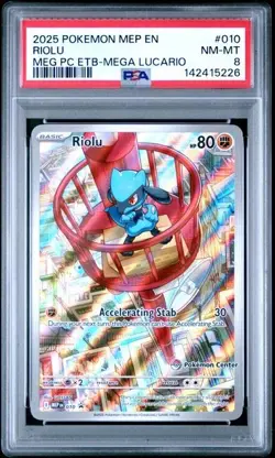 2025 POKEMON MEGA EVOLUTION - POKEMON CENTER ETB - PROMO #010 RIOLU - PSA 8 - Image 1