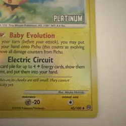 Pokemon TCG Pichu 45/100 Platinum Burger King Reverse Holo HP - Image 2