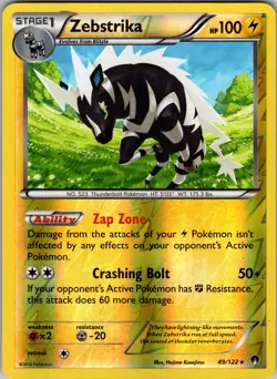 Zebstrika 49/122 XY - BREAKpoint Reverse Holo Pokemon TCG NM - Image 1