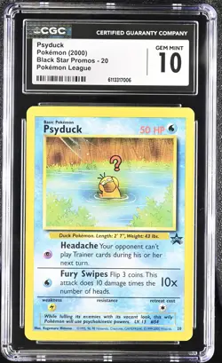 CGC 10 Psyduck 2000 Black Star Promo 20 Pokemon League Graded Pokemon Card - Image 1