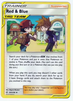 Red & Blue 2019 Pokemon TCG Cosmic Eclipse #202/236 TAG TEAM Supporter - Image 1