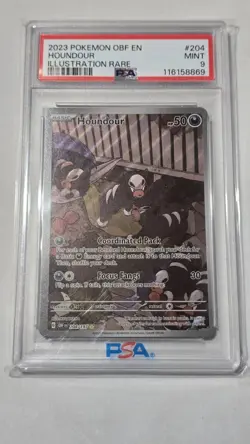 2023 POKEMON OBF EN-OBSIDIAN FLAMES ILLUSTRATION RARE #204 HOUNDOUR PSA 9 - Image 1