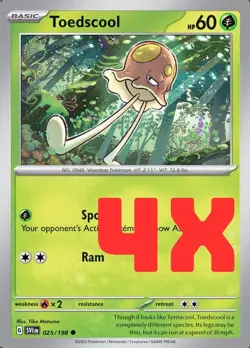 4X Pokemon TGC Toedscool 025/198 Scarlet & Violet Base Set English 2023 NM - Image 1
