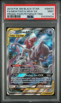 Pokemon Mewtwo & Mew GX SM191 Power Partnership Tins Full Art Promo PSA 9 Mint - Image 1