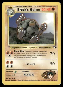 Pokemon Cards Brock's Golem 20/132 Unlimited Gym Heroes WOTC Rare MP - Image 1