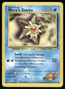 Pokemon Cards Misty's Staryu 90/132 Unlimited Gym Heroes WOTC Common LP *3 - Image 1
