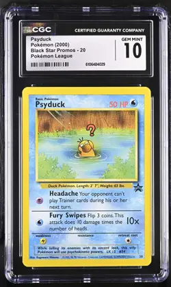 CGC 10 Psyduck 2000 Black Star Promo 20 Pokemon League Graded Pokemon Card - Image 1