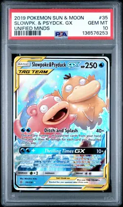 2019 POKEMON SUN & MOON UNIFIED MINDS #35 SLOWPOKE & PSYDUCK GX PSA 10 - Image 1