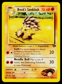 Brock's Sandslash Unlimited #036/132 Uncommon Pokemon Gym Challenge NM - Image 1
