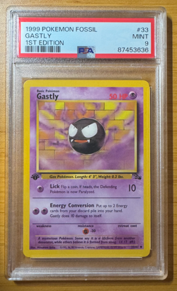 1999 Pokemon Fossil #33 Gastly 1st Edition PSA 9 - Image 1